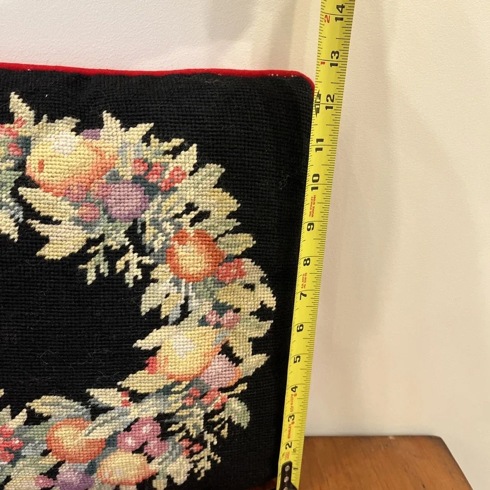 Vintage 1991 Imperial Elegance Needlepoint Pillow Peking Handicraft Floral Fruit